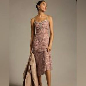 By Anthropologie pink leopard print mesh midi